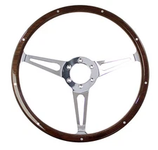 CJ Classics Steering Wheel 14" 6-Bolt Woodgrain Aluminum With Polished Slotte...