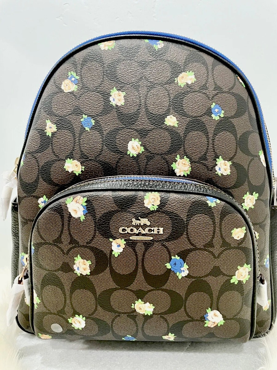 court backpack in signature canvas with vintage mini rose print NWT Coach Court Backpack In Signature Canvas W/Vintage Mini Rose Print