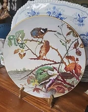 Antique Plate Aesthetic Movement Montereau B & Cie Painted Birds  Signed 1880s