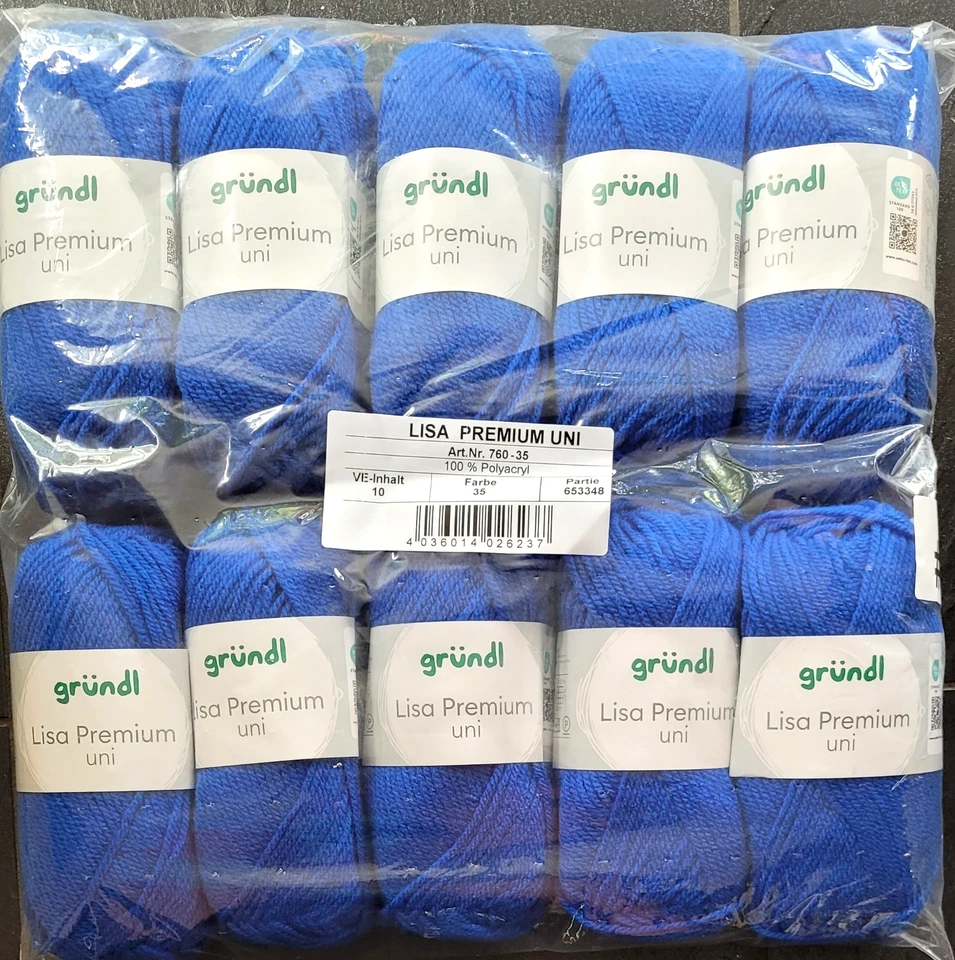 10 x Gründl Lisa Premium 50g Farbe 035 royalblau, je 133 Meter (0,011€/m)