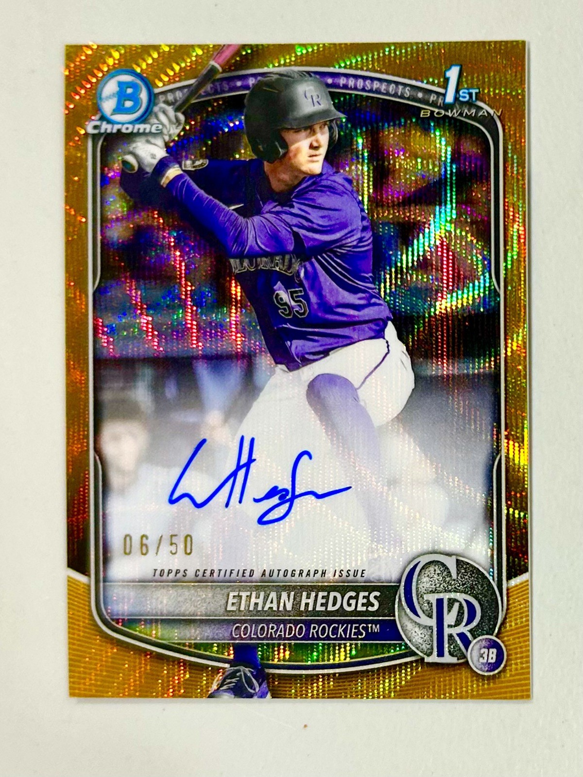 2025 Bowman Draft - Ethan Hedges 1st Bowman Chrome Gold Wave Refractor /50 Auto