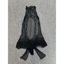 220-NWOT LA PERLA Black Sheer Lace Embroidered Halter Babydoll Chemise Set M