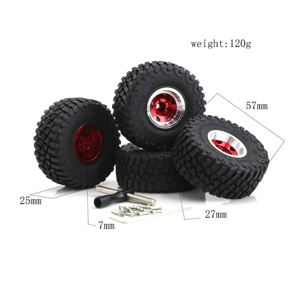 1/18 Scale Crawler TRX4M Land Rover Bronco SCX24 FMS 1.0 Inch Tires Wheels Set - Image 2 of 4