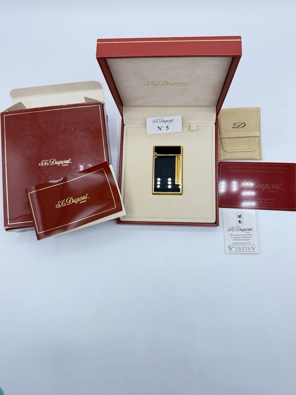 S.T. Dupont Black Lacquer Gold Tone Lighter Made in France w/ Box & Papers
