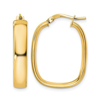 14K Gelbgold polierte quadratische ovale Creolen L-28 mm, B-20 mm