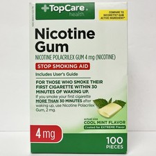 TopCare Health Nicotine Gum 4mg Cool Mint Flavor 100 Pcs Total Exp 2026 NEW