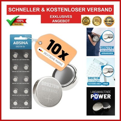 ABSINA 10er Pack SR927SW Uhrenbatterie 1,55V Silberoxid - lange Haltbarkeit