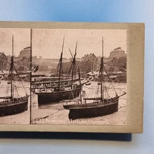 Newquay Stereoview 3D C1890 Old Masted Commercial Vessels At Quay Cornwall