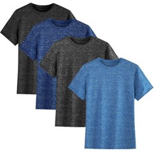 4 Pack Youth Boys Kids T Shirts Quick Dry Short Sleeve Moisture Wicking Tee S...