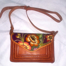 Women s Brown Multicolor Floral Embroidered Leather Crossbody Bag, Snap, Small