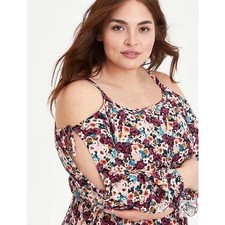 Torrid Size 00 TORRID Cold Shoulder Skater Dress - Gauze Floral NWT MSRP $65.50