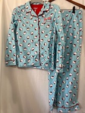 Hello Kitty Sanrio Girls Flannel Holiday Pajama Set Notch Collar Blue Size XL