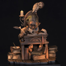75mm 1/24 Fantasy Gnome Wizard Scholar Bust Resin Model Kit – Books, Owl & Mouse