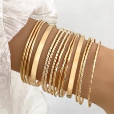 14 Pc Golden Tone Bangle Bracelet Set   Stacking Layered Trending Fashion Jewely