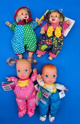 4 Plush Little Cuties - 2 Palm Dolls Beanie Clowns and 2 Tumbles Soft Body