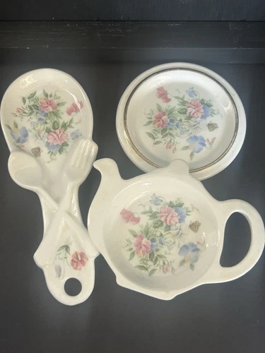 Spoon Rest Tea Bag Holder And Cup Coaster Staffordshire Made In England 3 Pc
