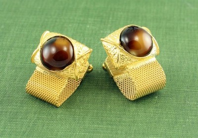1960s Swank Rich Brown Cab Wrap Around Woven CuffLinks; Charitable Donation