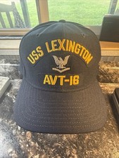 USS Lexington AVT-16 Logo Mens Blue Snap Back USA Made Eagle Crest Hat