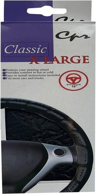 Black XLarge Classic Grip Synthetic Leather Old School Wrap Steering Wheel Cover
