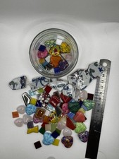 Small Jar of Mixed Mosaic Tiles and Gem Shapes Colorful Craft Supply for DIY Art