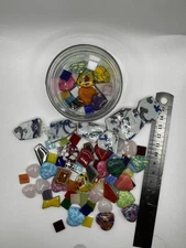 Small Jar of Mixed Mosaic Tiles and Gem Shapes Colorful Craft Supply for DIY Art