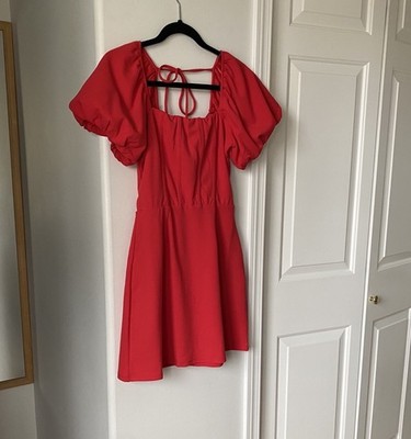 Francesca s - Red Puff-Sleeve Square Neck Spring Summer A-Line Mini Dress