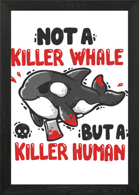 Killerwal vs. Killer Mensch Carto gerahmtes Wandbild Poster Leinwanddruck Bild