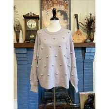 Madewell L Oversized Dotted Bobble Pulllover Sweater Gray Wool Blend Crewneck