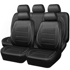 Car Pass Universal Reflect Piping Leather Car Seat Cover Full Set Black Grey