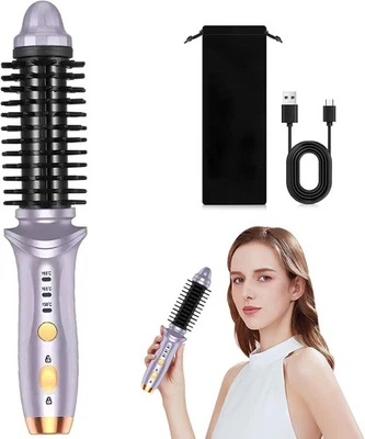 DSXVJHD Cordless Hot Brush for Short Hair, Heated Round Brush Hair Curler with 3 Temper