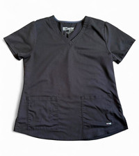 Grey's Anatomy Women's Scrub Top L Black V-Neck Solid Poly/Rayon 50681