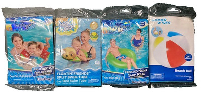 Swimming Pool Inflatable Armbands, Split Tube, Tube, Beach Ball -Pack of 4 Items