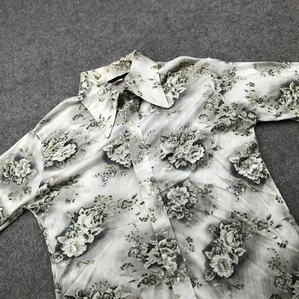 Vintage Michael Low Shirt Mens Large Gray Floral Disco Satin Point Collar 70s - Image 3 of 4