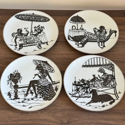 Sigma Tastesetter Black Silhouette 1920s Ladies of Leisure Plates Decorative 8''