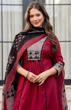 Women's Pure Cotton A-Line Kurta Set with Palazzo Pants Dupatta Ethnic wear