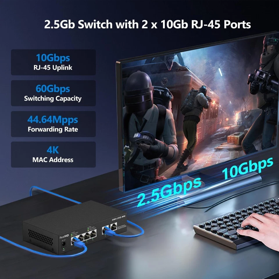 4 Port 2.5G Ethernet Managed Network Switch w/10G SFP 45Gbps Capacity - Image 2 of 4