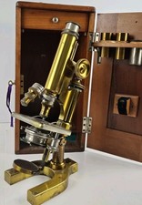 Antique 1901 Bausch & Lomb Brass Victorian Science Laboratory Microscope w/Case