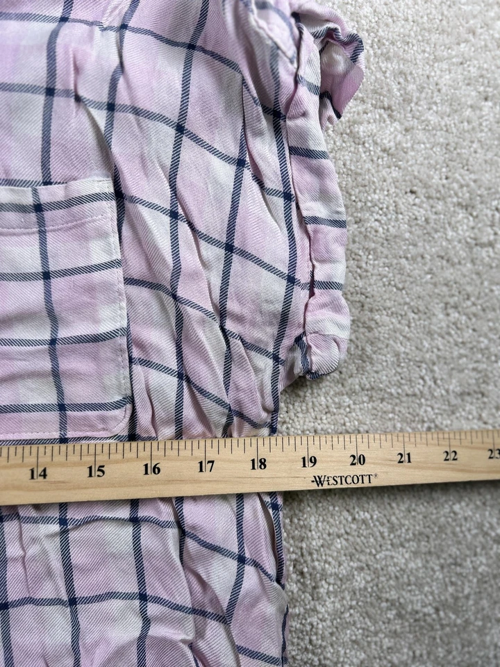 Camisa Sonoma Feminina Pequena Rosa Azul Xadrez Manga Enrolada com Botões 100% Modal - Imagem 2 de 4