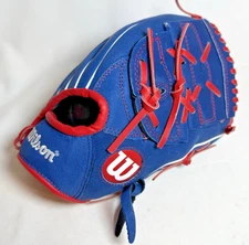 Wilson A450 12 inch Leather Baseball Glove, Blue and Red