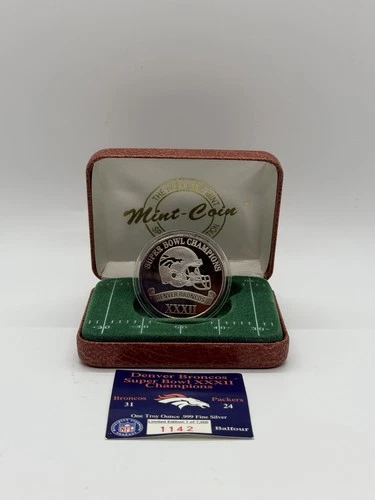 1998 Denver Broncos NFL Football Super Bowl XXXII .999 Fine Silver Round /7,500