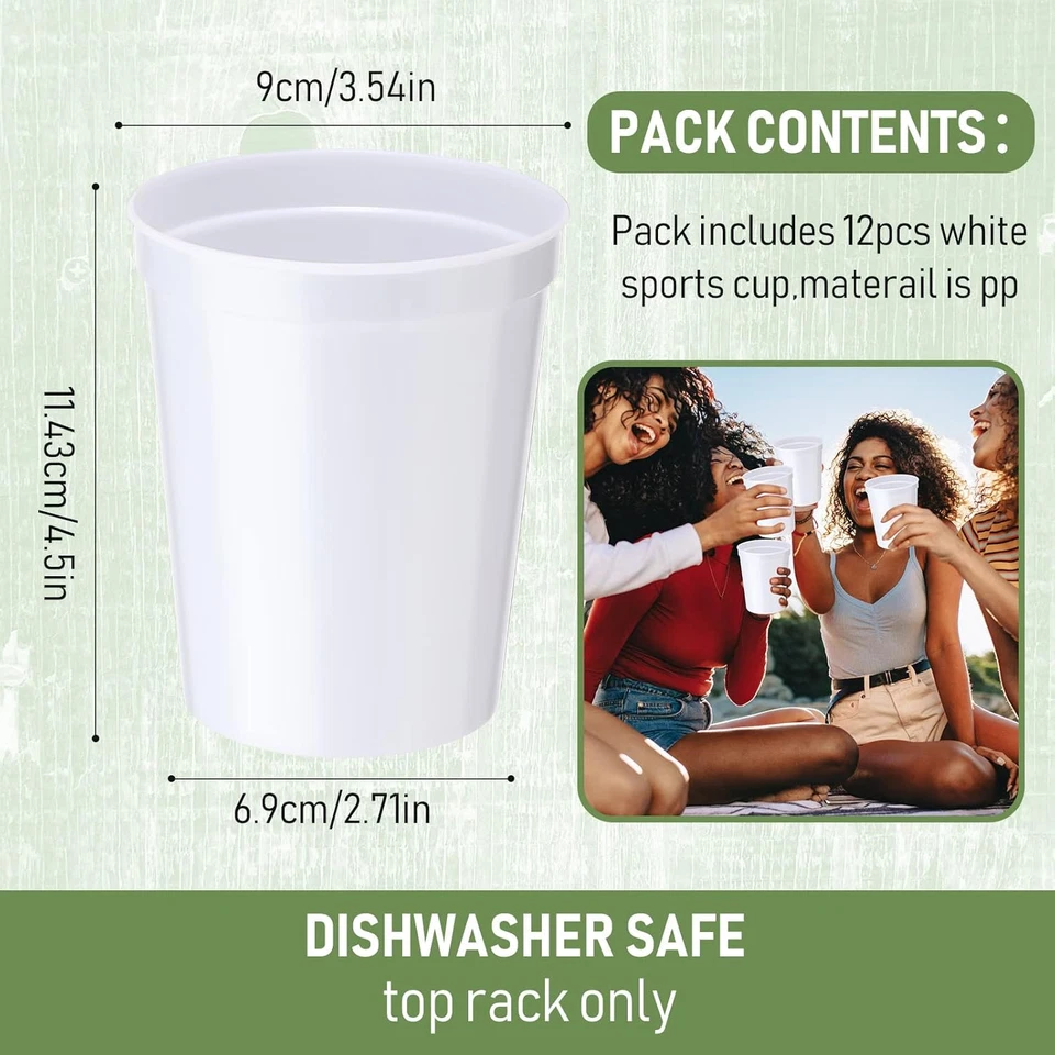 12 Pack 16Oz Stadium Cups Reusable Plastic Cups Blank Drink Tumblers for Parties - Image 2 of 4