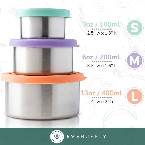 Everusely Small Stackable Toddler Snack Containers for Kids (13oz/6oz/3oz), Leak 9369998090570