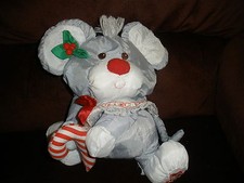 Fisher Price Puffalump Christmas Mouse Grey w/ Candy Cane Holiday Plush 1987 P31