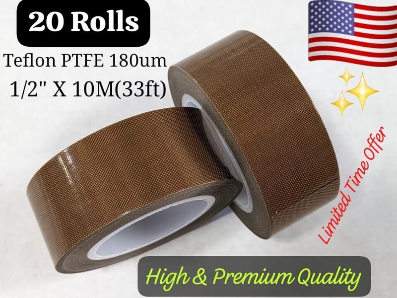 20 Roll 1/2" X33ft Teflon Tape PTFE 180um 260 662F Adhesive High Temp Fiberglass