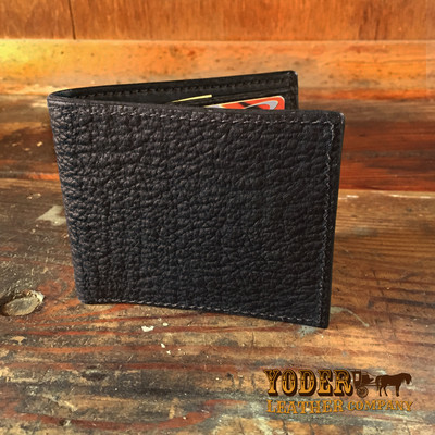 Black Bifold Shark Skin Amish Handmade Wallet - Genuine Sharkskin