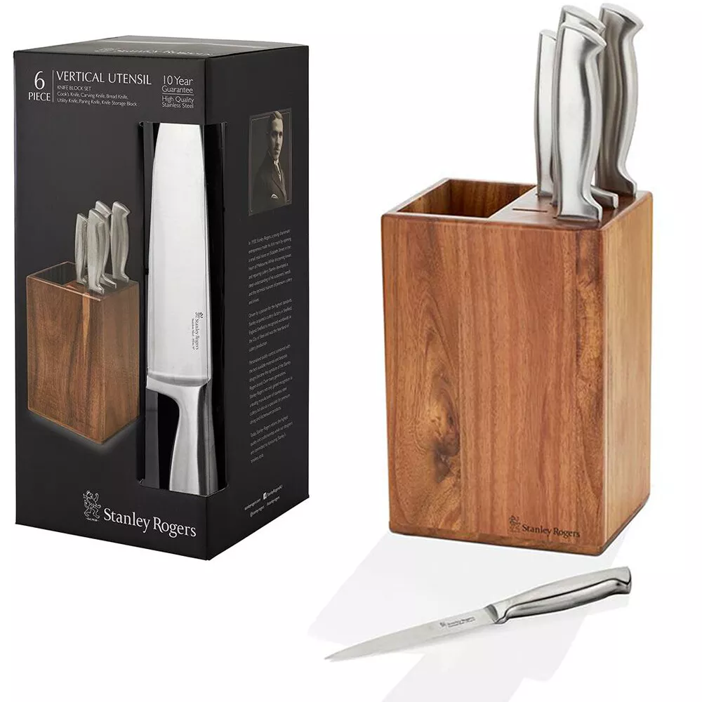 100 Genuine STANLEY ROGERS Vertical Utensil 6 Piece Knife Block Set RRP 199
