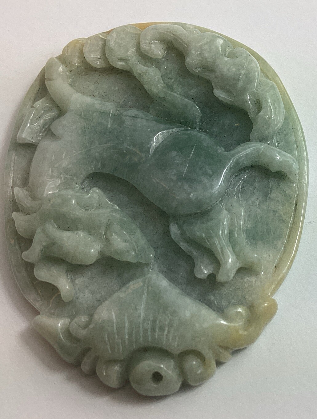 Green Jadeite Foo Dog Partially Translucent Penda… - image 4