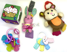 Baby Toys Rattlers, Hanging Bear, Teethers, Keys, Playtex Baby, Nuby, Lot of 5