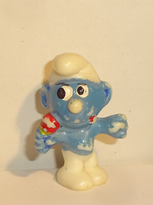 SCHLECKERMAUL SCHLUMPF mit bemalten Brauen E. D. D. S. Schlümpfe 1983 ORIGINAL