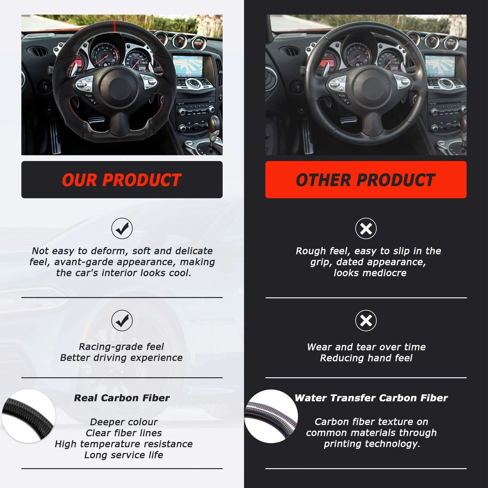 Real Carbon Fiber Steering Wheel For Nissan 370Z Z34 2008-2019 in stock - Image 4 of 4